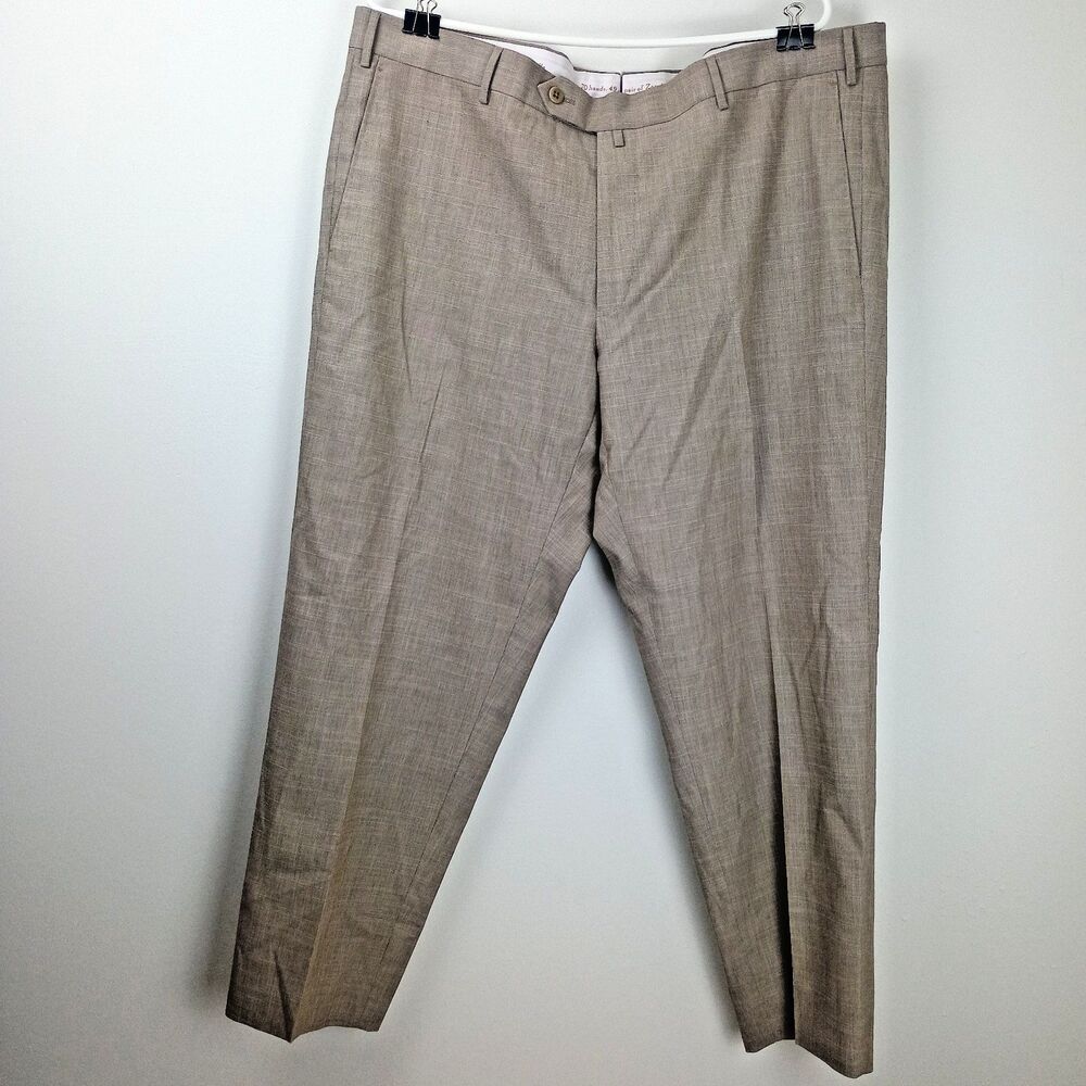Zanella Parker Shark Skin Trousers 40 Brown 100% Wool Flat Front Premium - Picture 2 of 14
